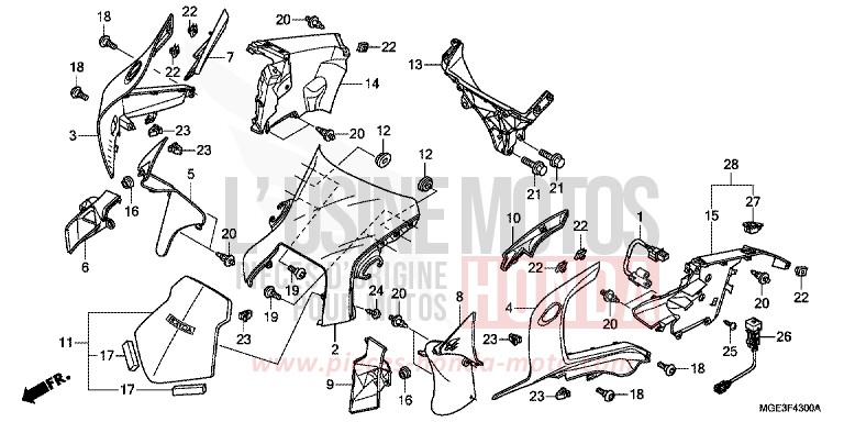 OBERER WINDLAUF von VFR1200F DCT DARKNESS BLACK METALLIC (NH463) von 2013